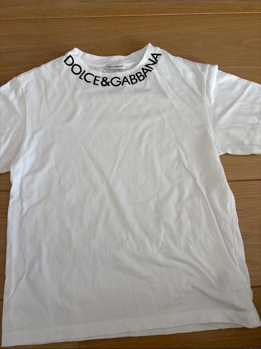 Dolce & Gabbana White Crewneck T-Shirt with Black Neck Logo
